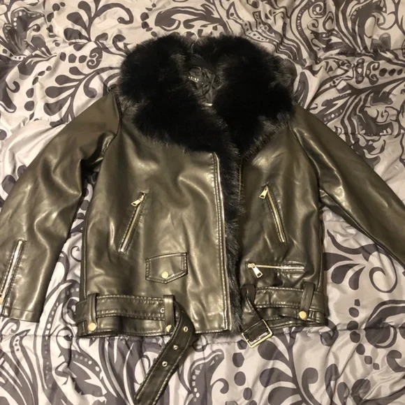 ON THE GO FUR TRIM OVERSIZED MOTO BIKER JACKET M - Picture 2 of 3